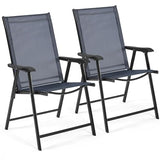 Yaheetech Patio Dining Chairs Set of 4 with Armrests, Outdoor Folding Chairs with Metal Frame and Backrest for Lawn, Garden, Yard and Poolside, Black